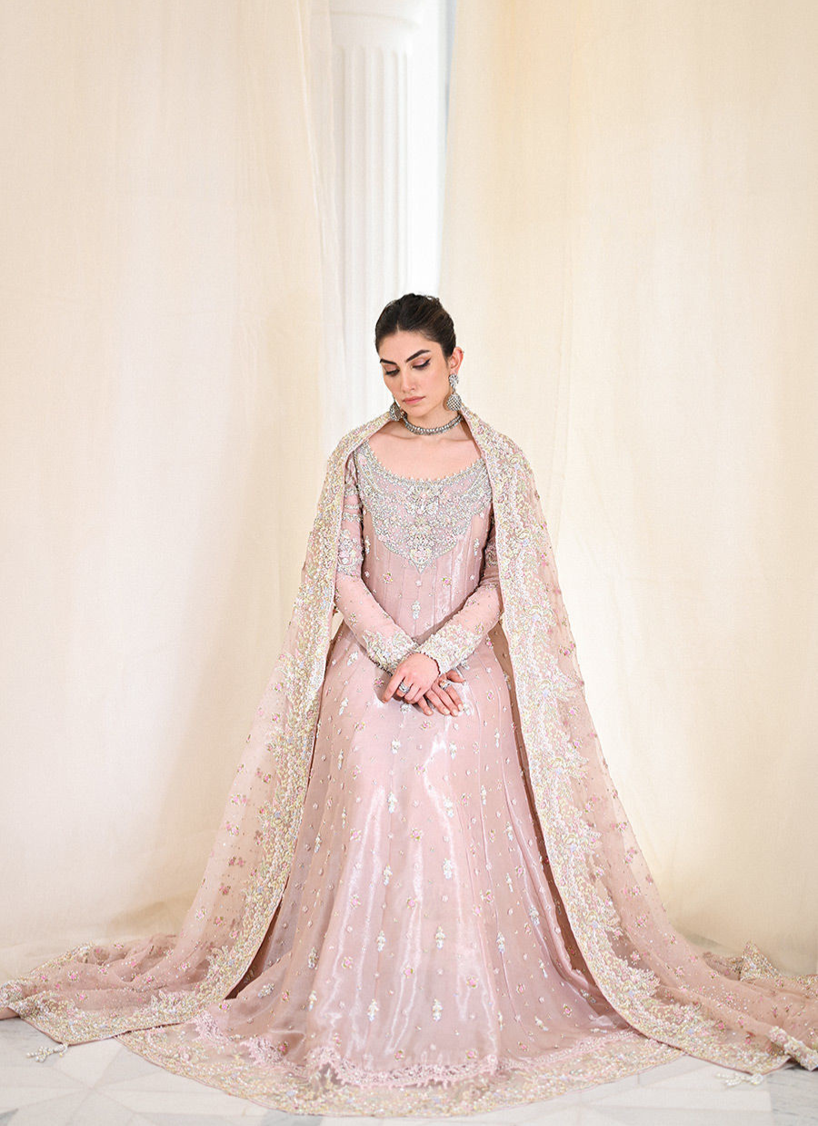 16 Blush Pink Kalidaar Bridal Ensemble with Intricate Embellishments
