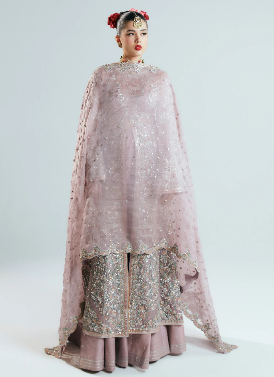 16 Dusty Rose Heavily Embellished Kalidaar with Flared Sleeves